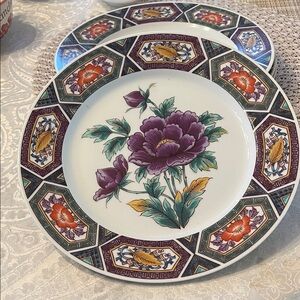 George Briard Amethyst Chinoiserie Kutani Peony Plate Set of 4 in EUC!!